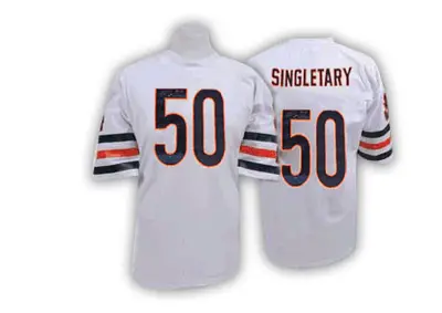 Men's Authentic Mike Singletary Chicago Bears White Big Number With Bear Patch Throwback Jersey