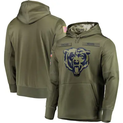 Men's Chicago Bears Olive 2018 Salute to Service Sideline Therma Performance Pullover Hoodie
