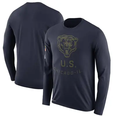 Men's Legend Chicago Bears Navy 2018 Salute to Service Sideline Performance Long Sleeve T-Shirt