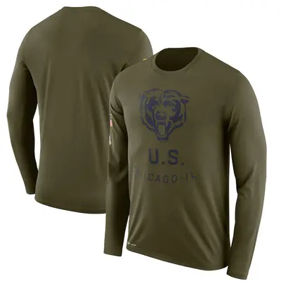Men's Legend Chicago Bears Olive 2018 Salute to Service Sideline Performance Long Sleeve T-Shirt
