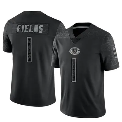 Men's Limited Justin Fields Chicago Bears Black Reflective Jersey