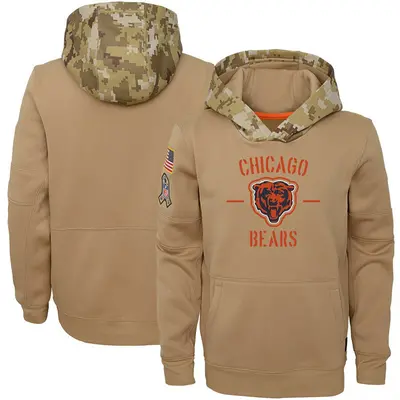 Youth Chicago Bears Khaki 2019 Salute to Service Therma Pullover Hoodie